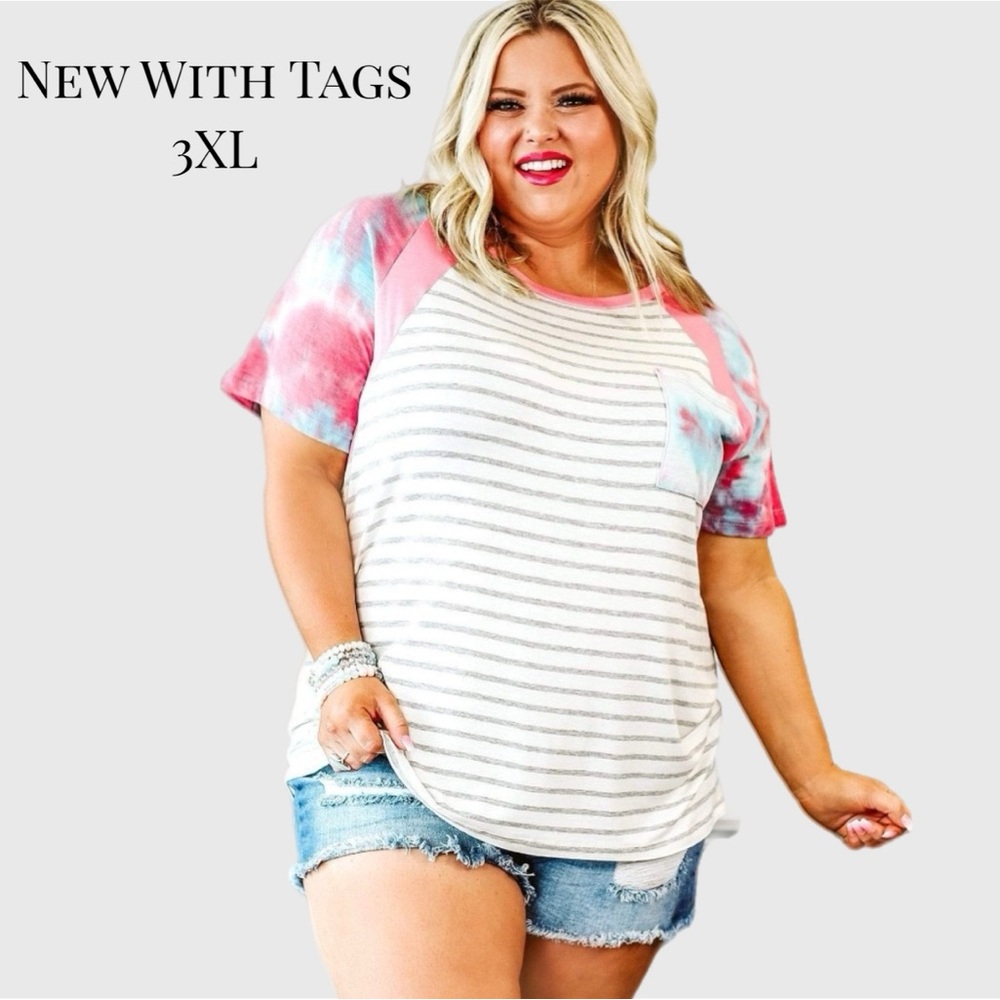 NWT Glitzy Girlz Is This Love Cotton Candy Tie Dye Stripe Shirt Plus 3X